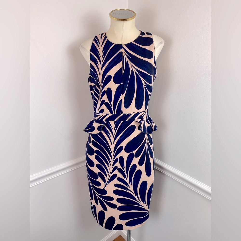 ANN TAYLOR Navy Tan Sleeveless Career Dress Peplum Waist | Size 6
